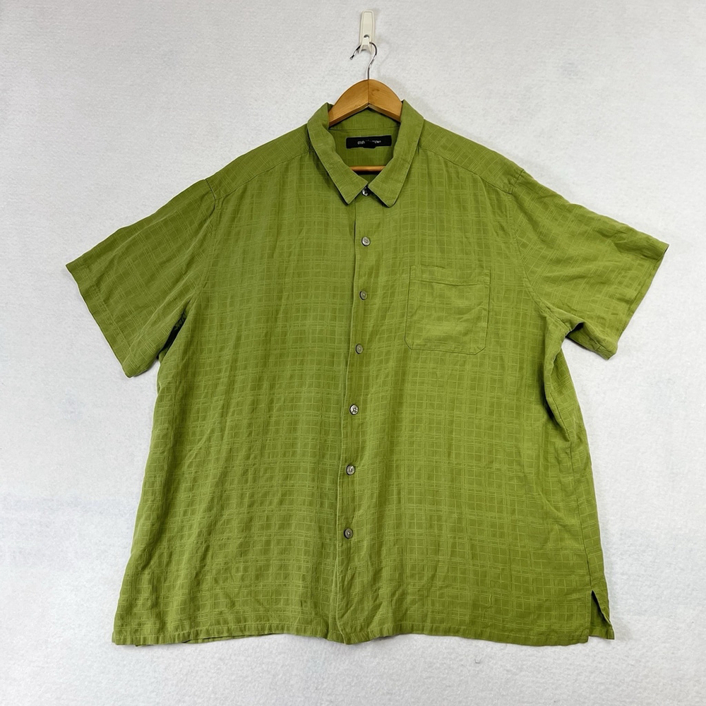 100% Silk CROFT & BARROW XXL Men’s Short Sleeve Sheen Green Camp Shirt Buttons